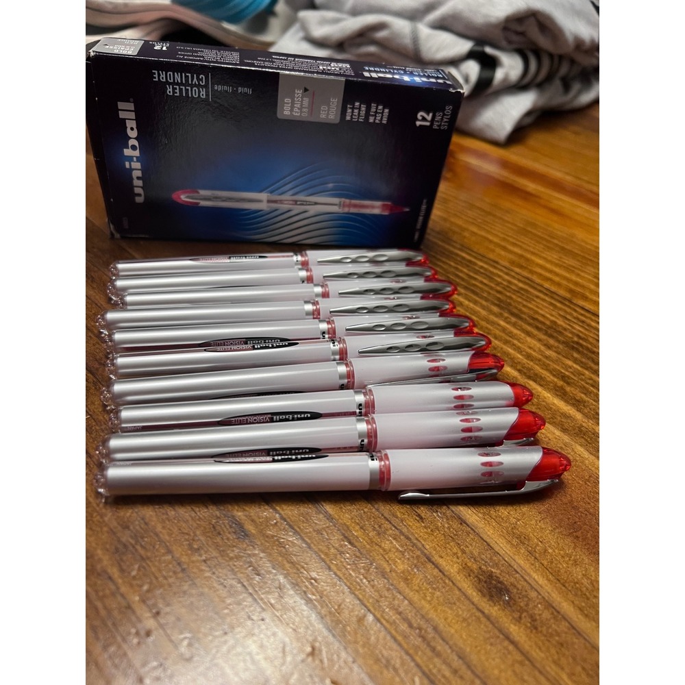 Uni-ball Vision Elite Rollerball Pens Red Bold 0.8mm 10 Count New (W/ 12 ct Box)